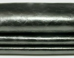 METALLIC PEWTER CRINKLED CALFSKIN CALF COW Leather skin hide 7sqf 0.5mm #A8906