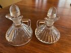 Set Of 2 Vintage Heisey Ridgeleigh Glass Cruets With Glass Beehive Stoppers