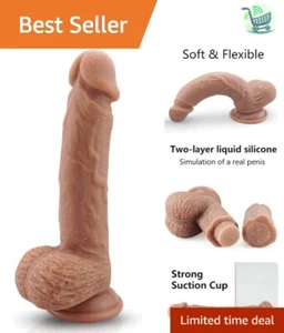 Flexible 9-Inch Silicone Dildo for G-Spot & Anal Play - Strong Suction Base - Picture 1 of 8
