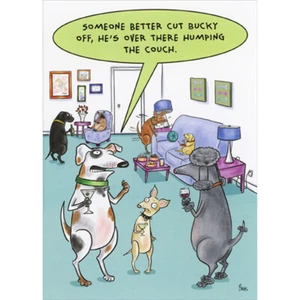 Oatmeal Studios Dog Cocktail Party Cut Bucky Off Funny / Humorous Birthday Card - Picture 1 of 2