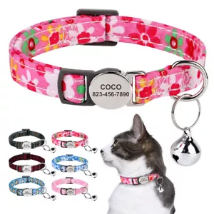 Personalised Cat Kitten Collar Breakaway Custom Name Adjustable Engraved w/ Bell