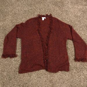 Coldwater Creek Fringe red Open Front Cardigan Sweater Women's Size 3x A13