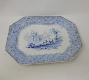 Blue Transferware Pekin Platter Pattern 9844 15 1/4" C. 1840s - Picture 1 of 11