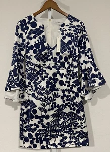 Trina Turk Women's Floral V-Neck Long Sleeve Mini Dress Blue Sz 6 NEW - Picture 1 of 14