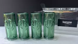 NEW 4 Kensie Home Cactus Shotglass Set Embossed Cacti Green Acrylic - Picture 1 of 6