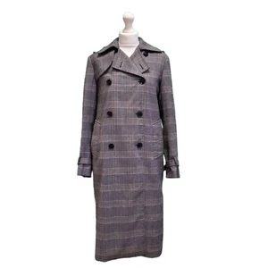 Sandro Overcoat Coat Grey Prince of Wales Check Double Breasted 12 eu 40 Women's - Picture 1 of 5