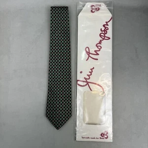 Jim Thompson Neck Tie Green Tan Black Foulard 100% Thai Silk New 3" x 56" - Picture 1 of 6