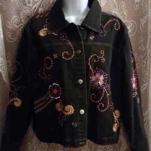 GW Jeans Co. Damen Gr. M pfirsich lila Blumen bestickt Perlen Jeansjacke - Bild 1 von 7