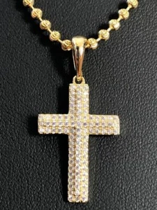 Sterling Silver 925 *14k Gold Plated* Men's Small Cross Pendant CZ - Picture 1 of 9