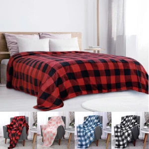 Manta de Navidad a cuadros de búfalo a cuadros suave de felpa polar para sofá sofá - Imagen 1 de 15