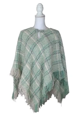 Boyne Valley Weavers Womens Cape Sweater Ireland Plaid Green Wool Alpaca Blend - Image 1 of 4