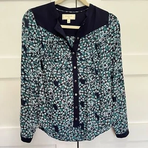 Anthropologie Moulinette Soeurs silk floral blouse Blue White Sz. 0 XS - Picture 1 of 7