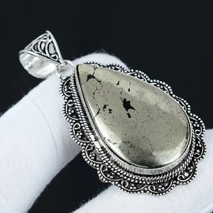 Apache Pyrit Gold Handgemacht 925 Sterling Silber Anhänger Geschenk für Sie - Bild 1 von 4