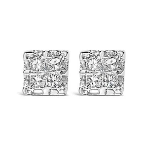 1/4 Cttw Diamond Princess 10K Yellow Gold Quad Stud Earrings - Picture 1 of 7