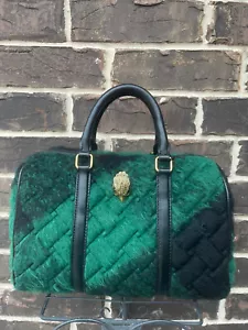 Kurt Geiger Kensington Boston Bowling Bag Crossbody Green Black Fuzzy 12"x7"x8" - Picture 1 of 5