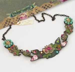 Michal Negrin Necklace Early Colorful Shabby Chick Floral Crystals Romantic VTG - Picture 1 of 22