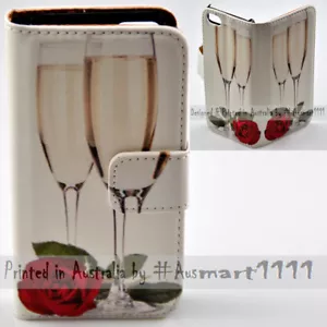 For Samsung Galaxy Series - Rose & Wine Print Wallet Mobile Phone Case Cover - Picture 1 of 3