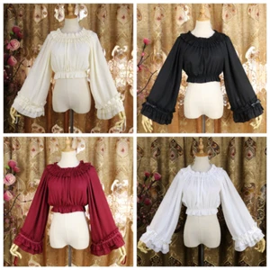 Lolita Mädchen Damen Crop Tops Shirts Bluse Chiffon Flare Puff Ärmel Rüschen Süß - Picture 1 of 18