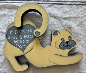 Vintage Wood “A Home Is Just A House Without A Cat” Wall Decor Sign Cottagecore - Picture 1 of 10