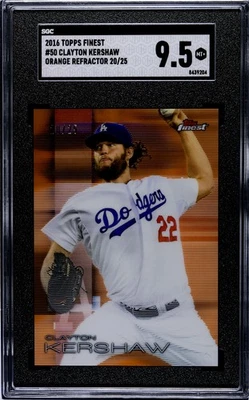 2016 TOPPS FINEST #50 CLAYTON KERSHAW ORANGE REFRACTOR SGC 9.5 /25 8439204 - Image 1 of 2