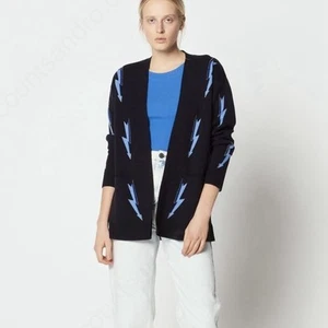 Sandro Juste Cardigan vorne offen Blitz-Bolzen-Druck Marine Größe 0 - Bild 1 von 8