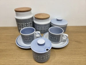 Hornsea Pottery Tapestry Set Tea Sugar Coffee Cups Saucers Blue Vintage - Picture 1 of 24