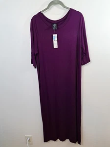 Agnes & Dora Large Lee Dress Purple Midi Short Sleeve New!! Shift Rayon Blend - Picture 1 of 6