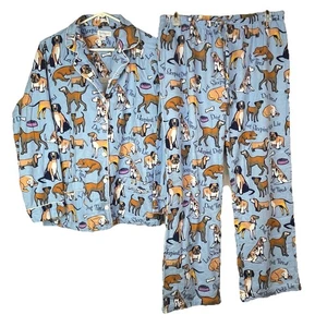 Conjunto de pijama de franela grande para mujer con pijama de perro cansado pantalones azules top algodón - Imagen 1 de 8