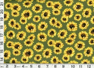 Bright Yellow Sunflowers Dark Olive Green Quilting Sewing Fabric by Yard #1097 - Picture 1 of 1