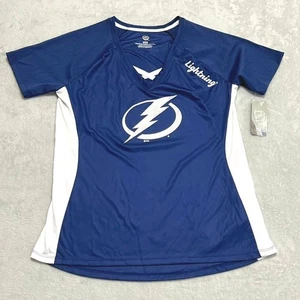 Tampa Bay Lightning NHL Women's Medium T Shirt V Neck Blue White Silver Glitter - Picture 1 of 6