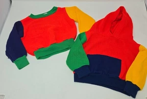 Vintage 3T Color Block Hoodie and Sweatshirt Pair 1980s Red Blue Yellow Green - Picture 1 of 12
