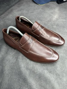 Zapatos de vestir Santoni mocasines de cuero marrón para hombre hechos en Italia talla 7 - Imagen 1 de 11