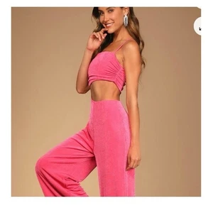 NWT Lulu's bright pink wide leg jumpsuit size XL  - Picture 1 of 14