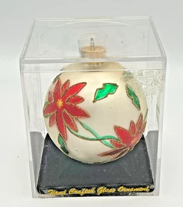 Designers Studio Christmas Hand Crafted Glass Ornament Poinsettias - Picture 1 of 8