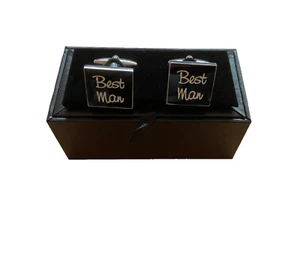 Wedding black enamel cufflinks BEST MAN brand new in box - Picture 1 of 1