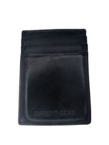 Vintage Swiss Gear Slim Leather Walletcredit card holder Black with clip