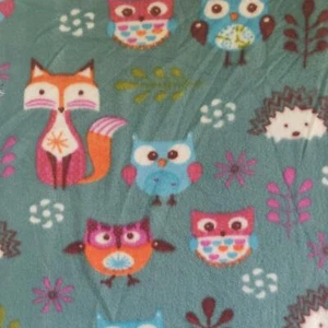 Printed Polar Fleece Fabric Material - GREEN FOREST CRITTERS - Picture 1 of 1