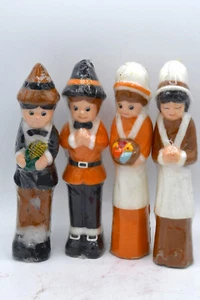 Thanksgiving Pilgrims Man Women Taper Wax Candles New in Package Orange Brown - Picture 1 of 3