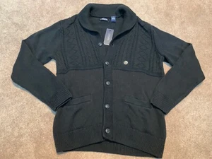 Nuevo con etiquetas Cárdigan Suéter Para Hombres Chaps Negro Grueso Tejido 100% Algodón Mediano - Imagen 1 de 8