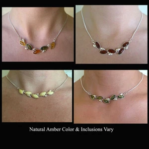 OSTTISCHER BUTTERSCOTCH, HONIG oder GRÜNER BERNSTEIN STERLINGSILBER HALSKETTE CHOKER - Bild 1 von 13