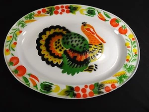 BANDEJA DE PLATO DE ESMALTE ELEVADO DE PAVO-VEG. "COLORES BRILLANTES GRANDES OVALADOS 17" - Imagen 1 de 9