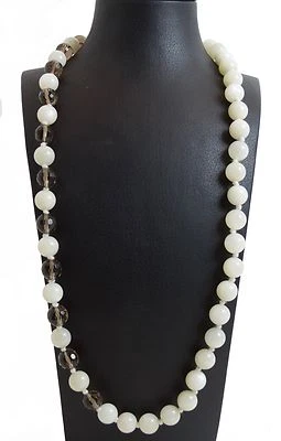 Collana in pietra di luna e quarzo fumè con chiusura in argento 925Made in Italy - Immagine 1 di 3