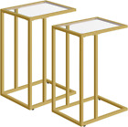 HOOBRO Side Table C Shaped, Set of 2, Gold Side Table, Tempered Glass Sofa Side
