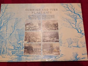 6 manteles individuales de plástico vintage CURRIER AND IVES escena Navidad invierno caja original - Imagen 1 de 7
