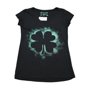 LOL Vintage Shirt Womens L Black Floral Short Cap Sleeve V Neck Casual Top - Picture 1 of 14