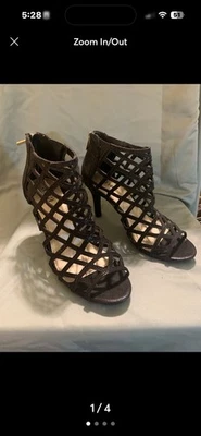 a.n.a.-A New Approach Mujer 5.5 Negro Enrejado Puntera Abierta 3" Tacón Zapatos Brillantes Foto 1 de 4