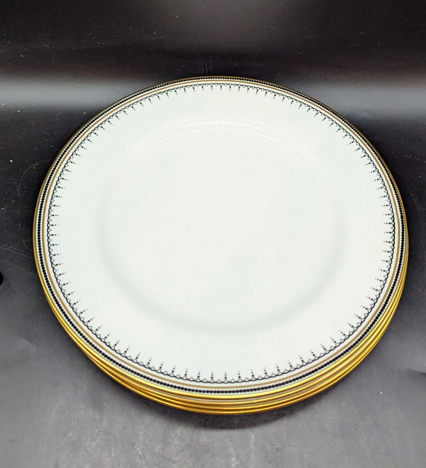 Винтажный набор/4 обеденные тарелки Spode Warwick 10 дюймов черный баннер точка Англия - Изображение 1 из 4