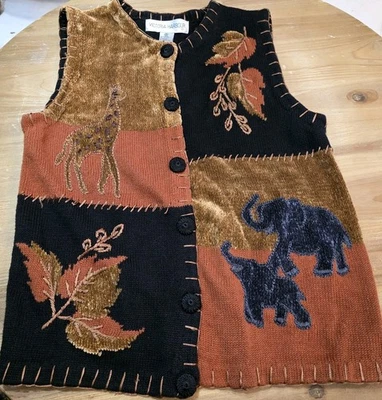 复古维多利亚港毛衣背心秋叶长颈鹿,大象小号 T2 — 第 1/4 张图片