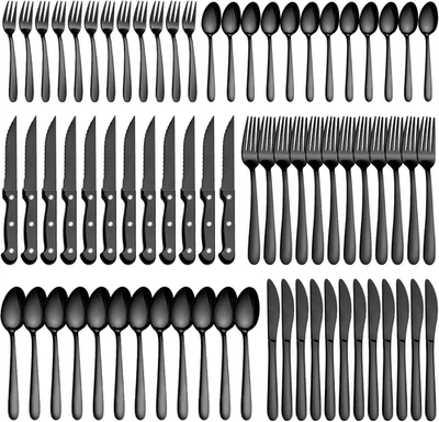 Set Posate 12 Persone,  72 Pezzi Set Di Posate Nere, Posate Acciaio Inox Con Col - Immagine 1 di 4
