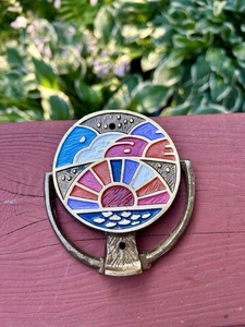 Vtg Brass Enamel Peace Doves Door Knocker 2 Pieces Ecology Designs Israel 1971 - Picture 1 of 4